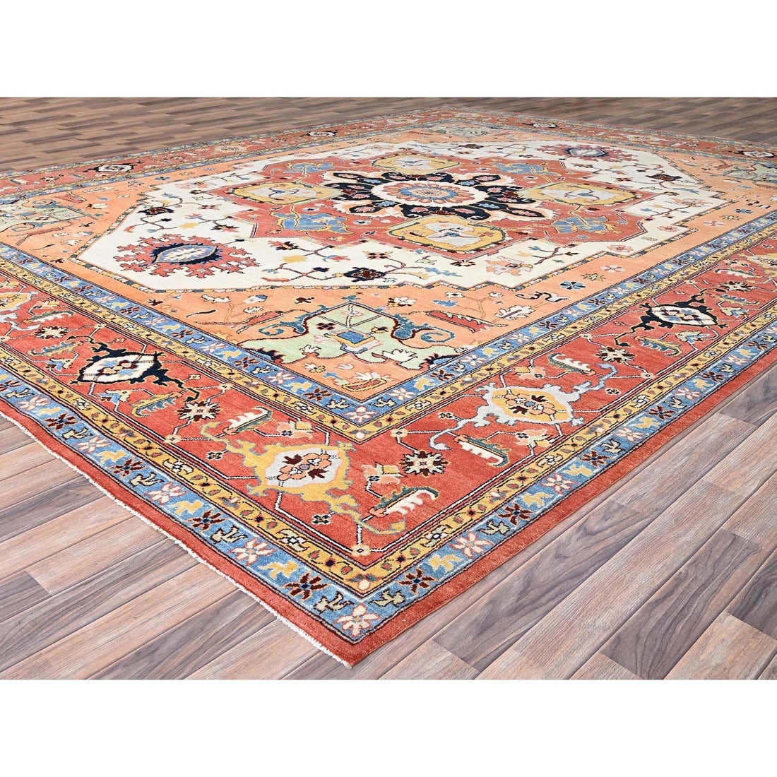 Red Hand Knotted Shiny Wool Densely Woven Oversized Oriental Rug - 3