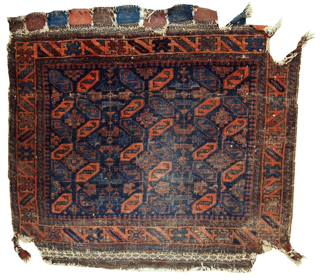 Handmade antique collectible Afghan Baluch bagface 2.4' x 2.6' ( 74cm x 79cm) 1880s (1 of 10)