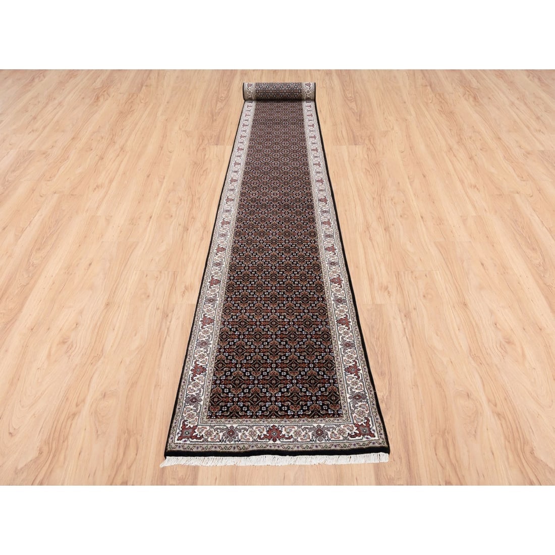 Rich Black Herati Wool 175 KPSI Hand Knotted XL Runner Rug - 2