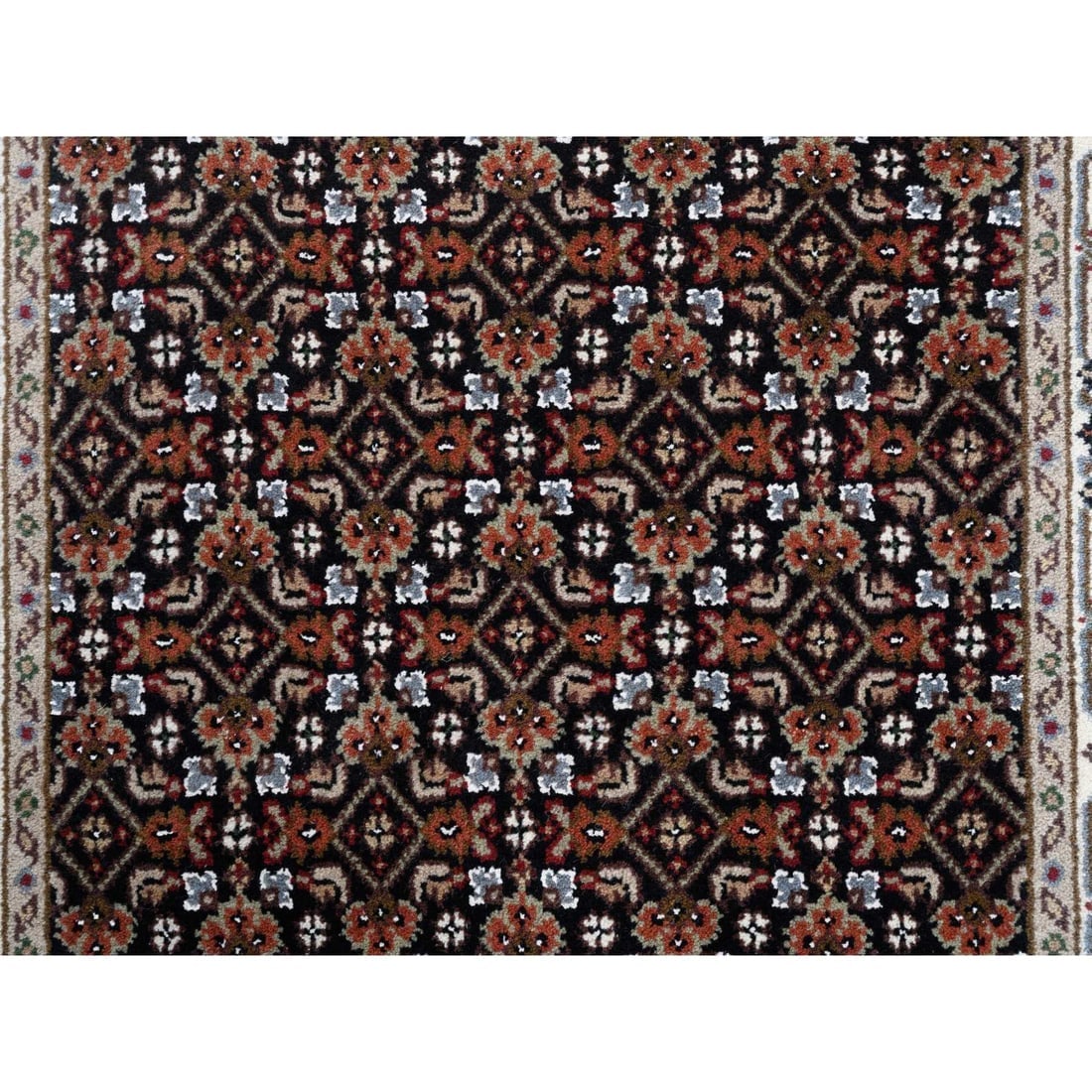 Rich Black Herati Wool 175 KPSI Hand Knotted XL Runner Rug - 5