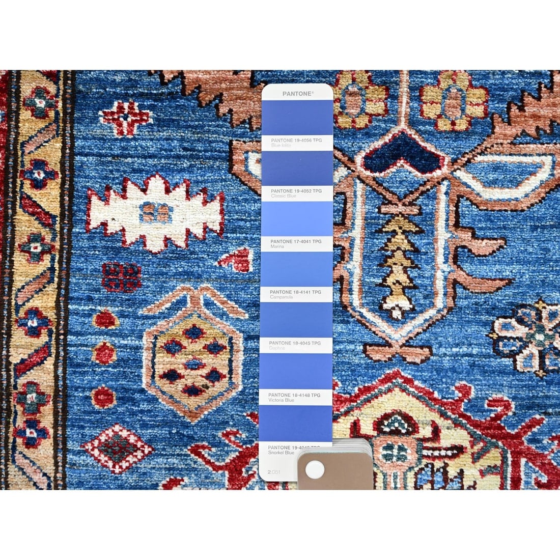 Campanula Blue Super Kazak Hand Knotted Vibrant Wool Oriental Rug - 7