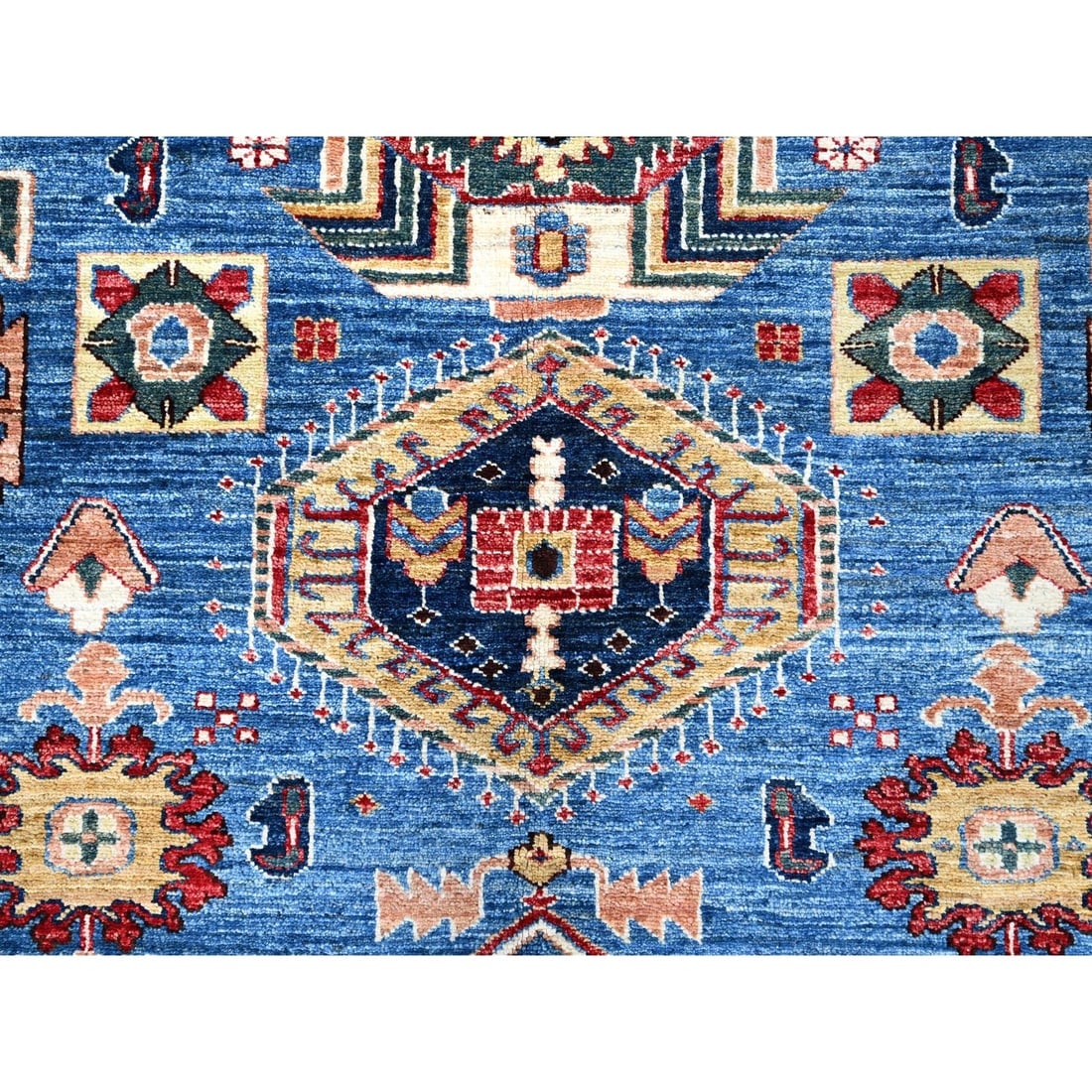 Campanula Blue Super Kazak Hand Knotted Vibrant Wool Oriental Rug - 8