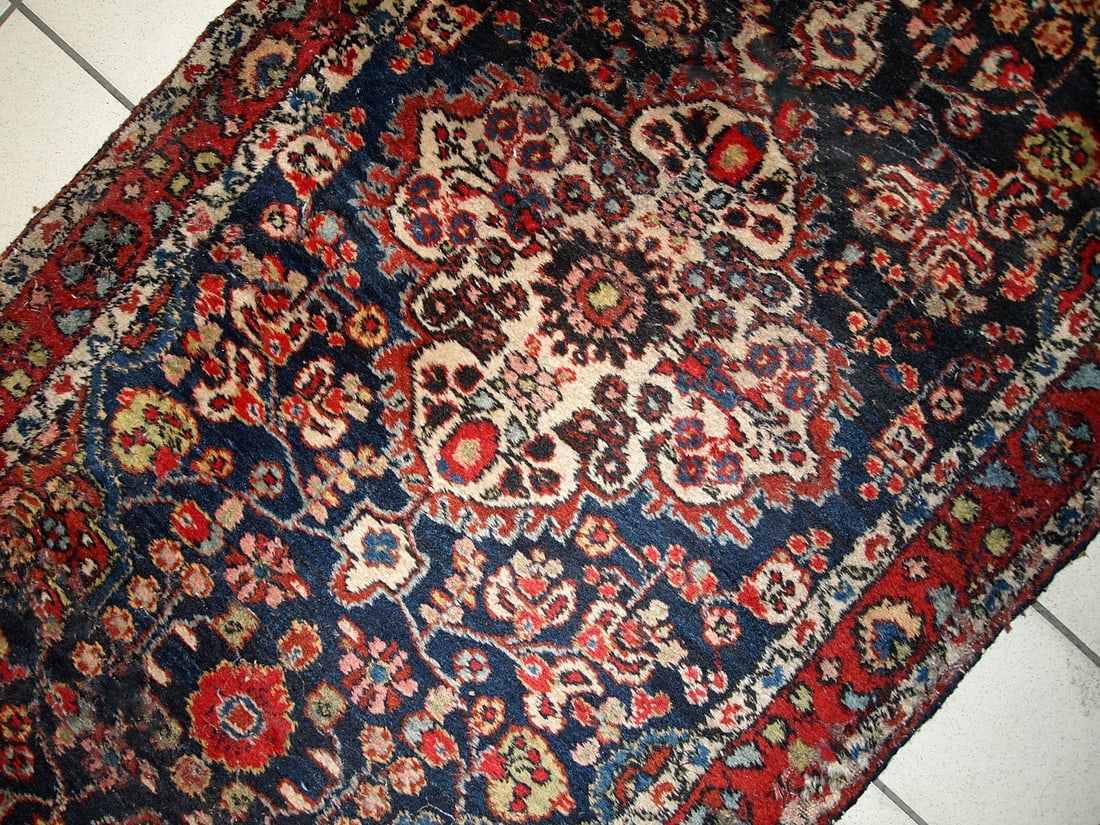 Handmade antique Persian Malayer runner 2.8' x 17.6' (86cm x 536cm) 1920s - 2