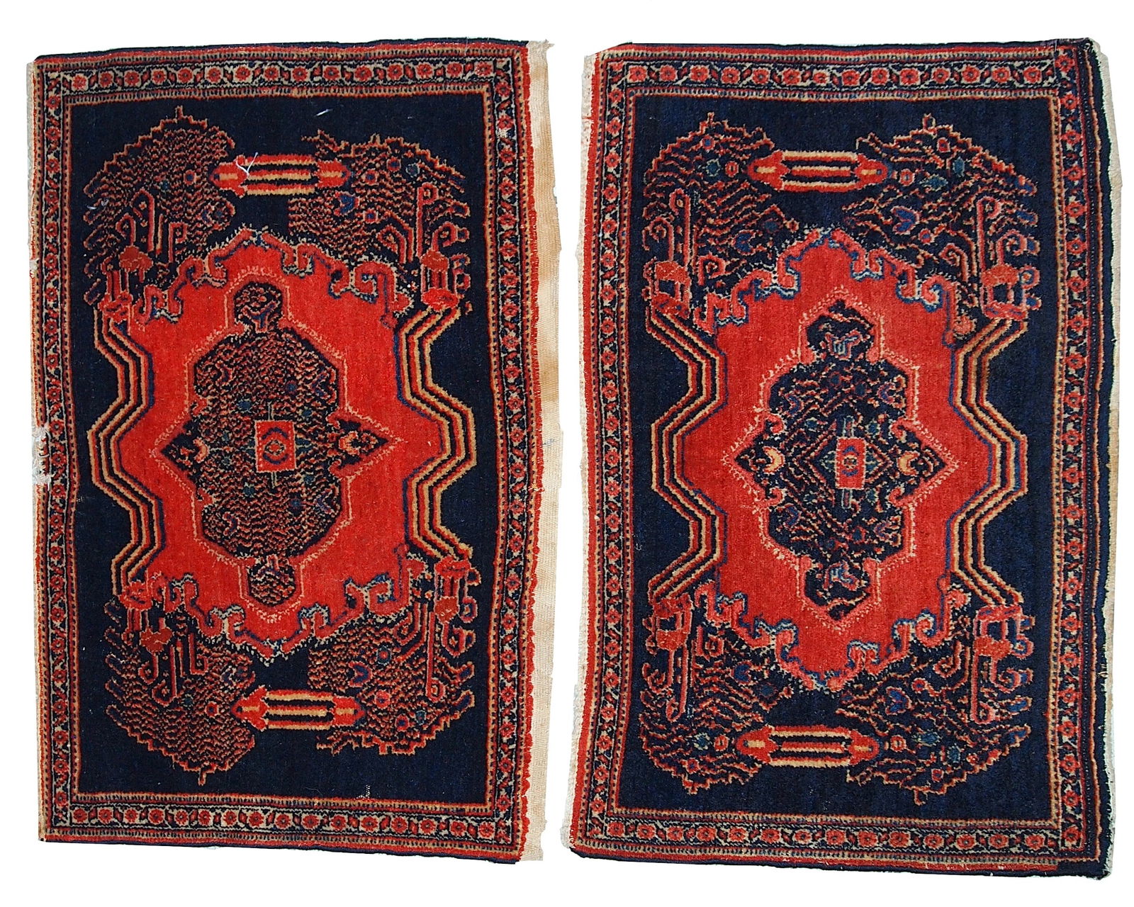 Handmade antique Persian pair of Senneh rugs 1.7' x 2.6' ( 52cm x 80cm ) 1900s (1 of 10)