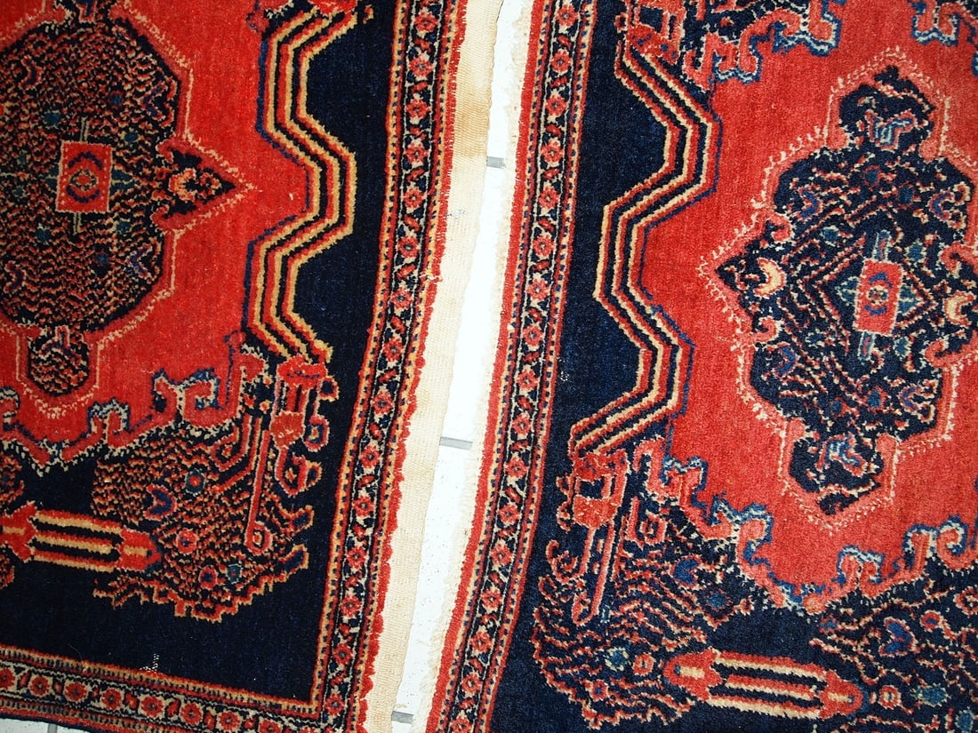 Handmade antique Persian pair of Senneh rugs 1.7' x 2.6' ( 52cm x 80cm ) 1900s - 7