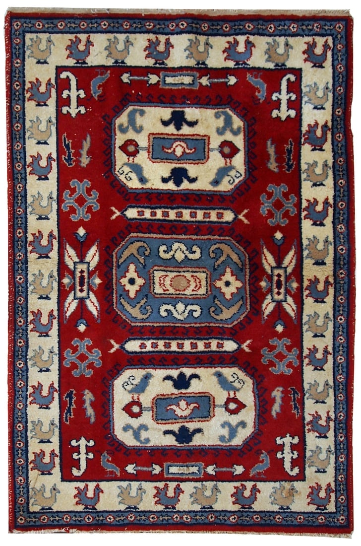 Handmade vintage Caucasian Kazak rug 4' x 6' (122cm x 185cm) 1970s (1 of 10)