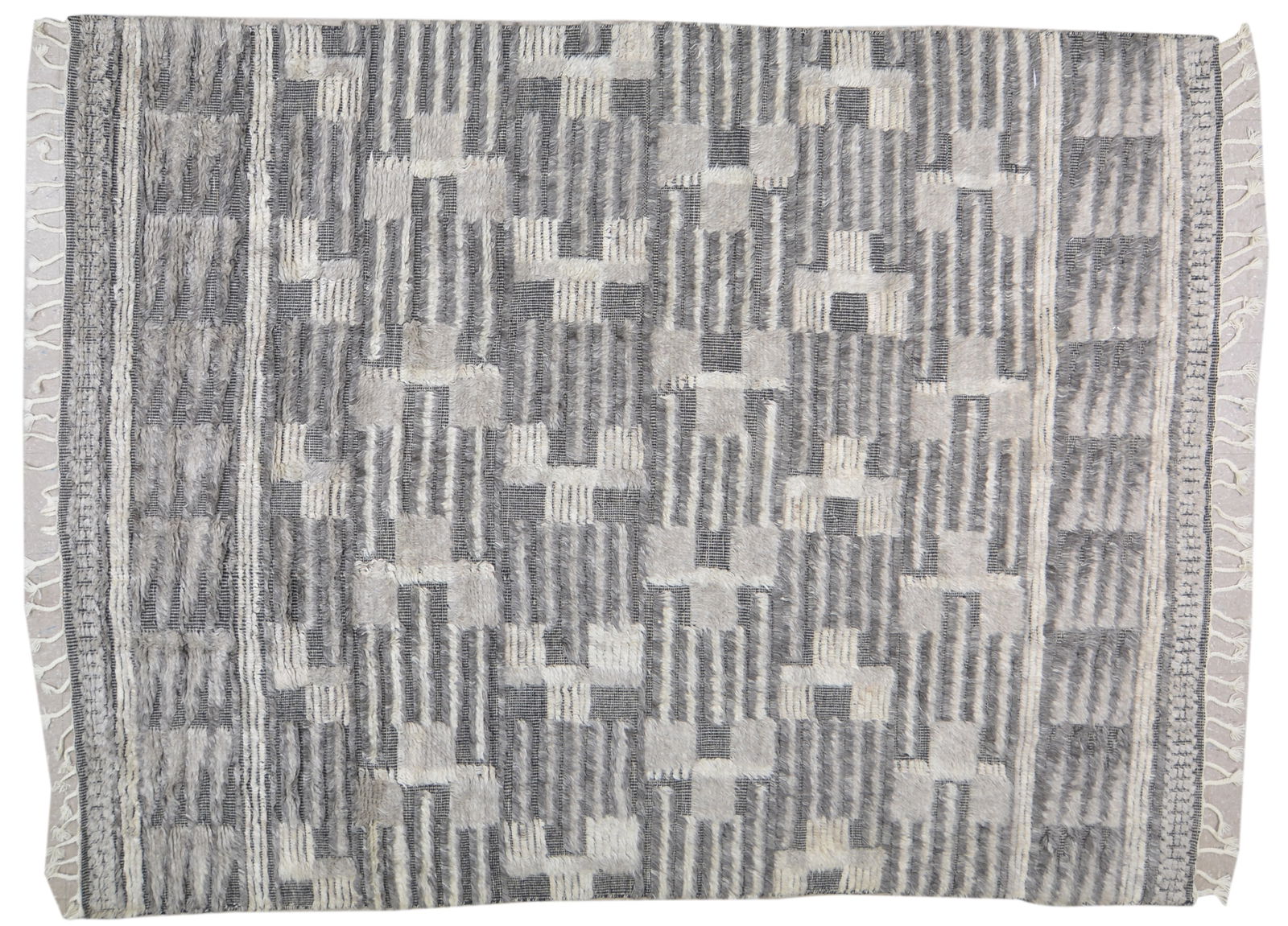 HAND KNOTTED RUG; MOROCCAN: Title:HAND KNOTTED RUG; MOROCCAN Description: Structure: HAND KNOTTED Origin: MOROCCAN Size: 8X10'3 Style: ALEPH Material: WOOL Design: ALEPH Condition: NEW Care: PROFESSIONAL Reserve: $975.00 Sh