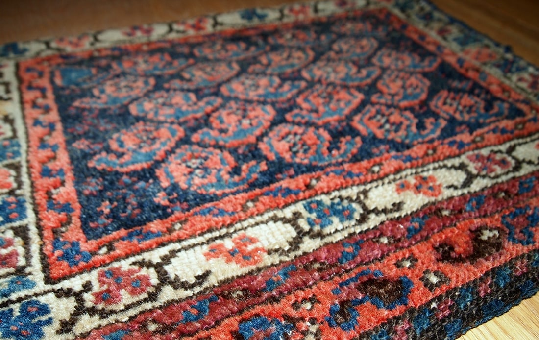 Handmade antique collectible Persian Malayer bag face 1.2' x 1.5' ( 37cm x 46cm ) 1900s - 6