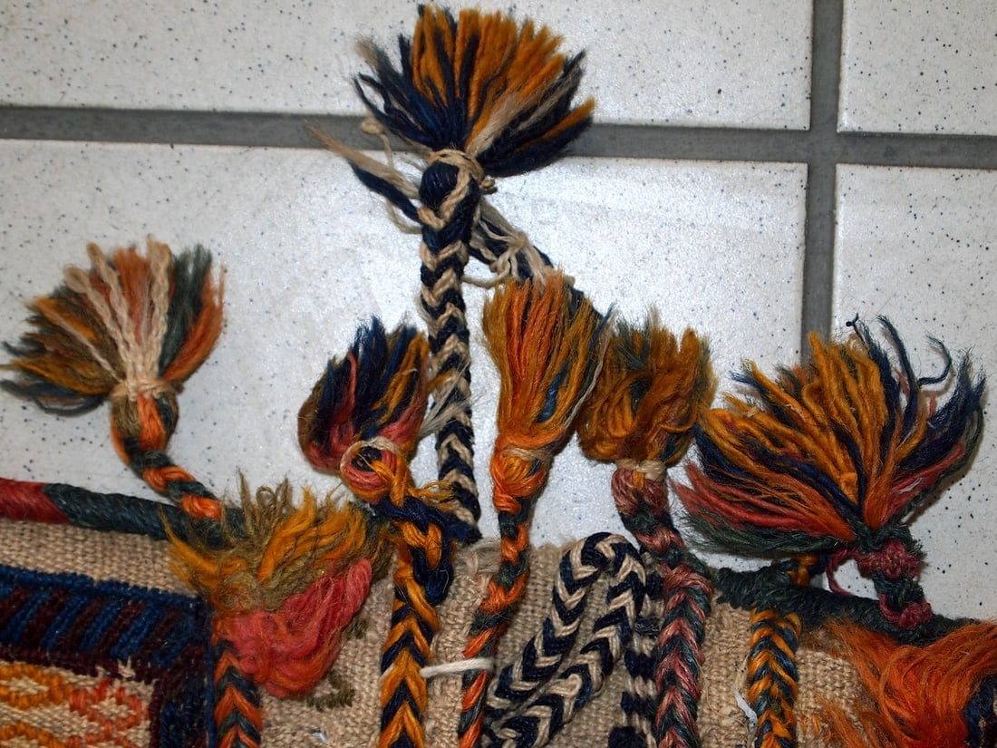 Handmade antique Persian Sumak sadle double bag 1.8' x 3.3' ( 55cm x 100cm) 1940s - 6