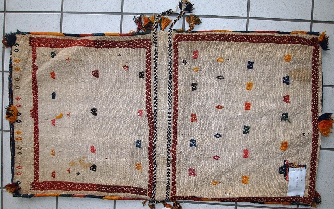 Handmade antique Persian Sumak sadle double bag 1.8' x 3.3' ( 55cm x 100cm) 1940s - 8