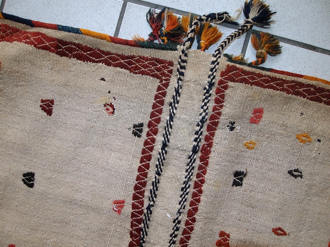 Handmade antique Persian Sumak sadle double bag 1.8' x 3.3' ( 55cm x 100cm) 1940s - 9