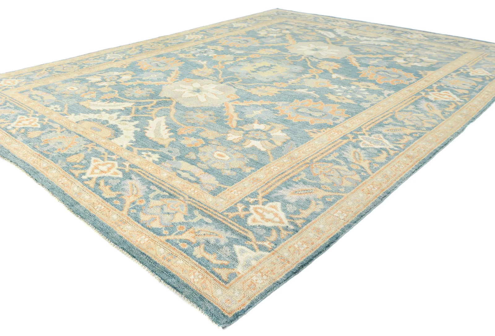 Muted Blue Floral 9X12 Oushak Oriental Rug - 3