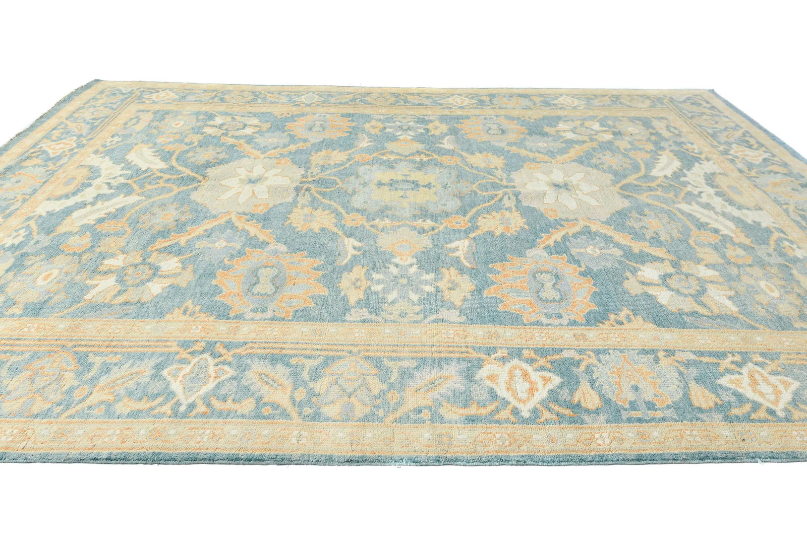 Muted Blue Floral 9X12 Oushak Oriental Rug - 4