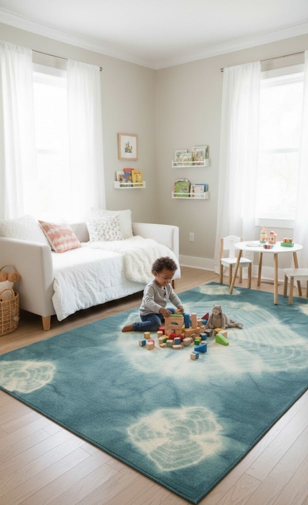 Teal Tie-Dye 5X8 Hand-Tufted Modern Rug - 2