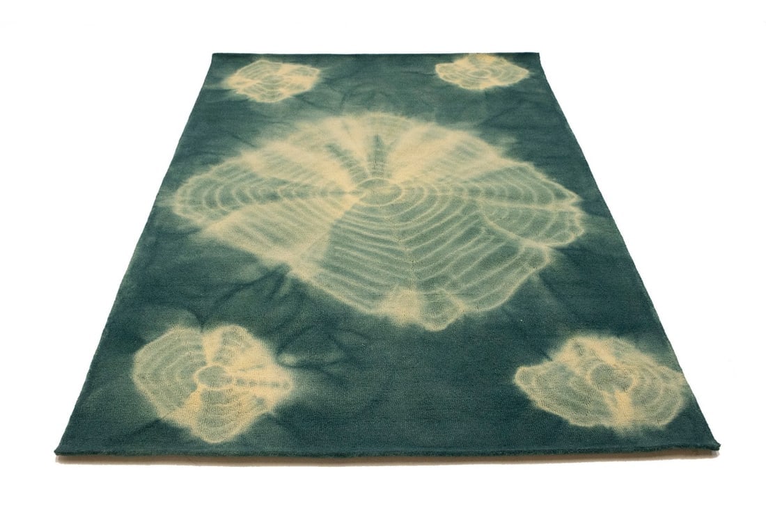 Teal Tie-Dye 5X8 Hand-Tufted Modern Rug - 3