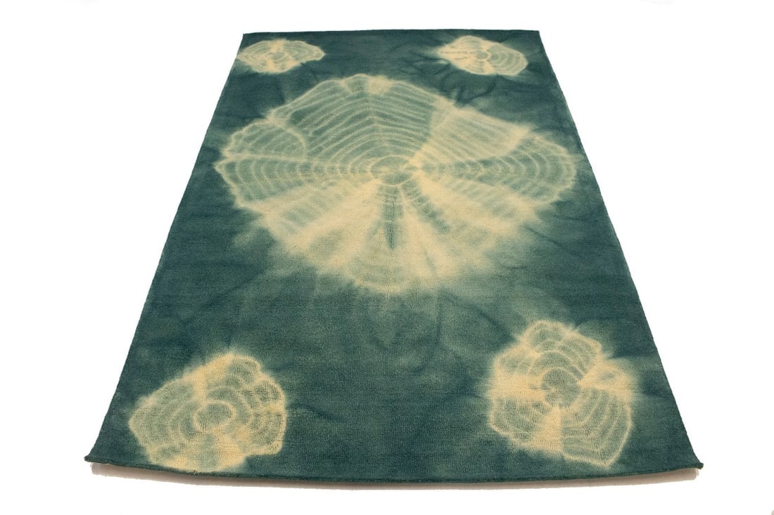 Teal Tie-Dye 5X8 Hand-Tufted Modern Rug - 7