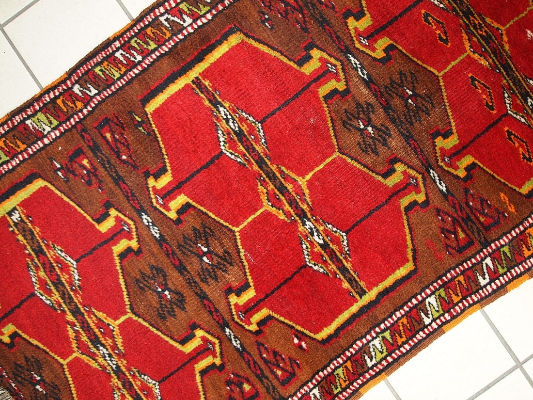 Hand made antique collectible Turkish Yastik rug 2.5' x 6.2' ( 76cm x 190cm ) 1920 - 5