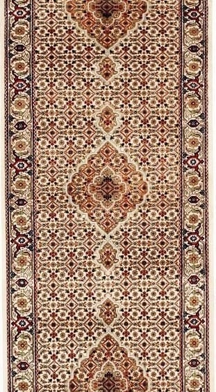 Hand-Knotted Indo-Tabriz Runner Beige Wool Oriental Area Rug 2'9" x 9'9" - 3