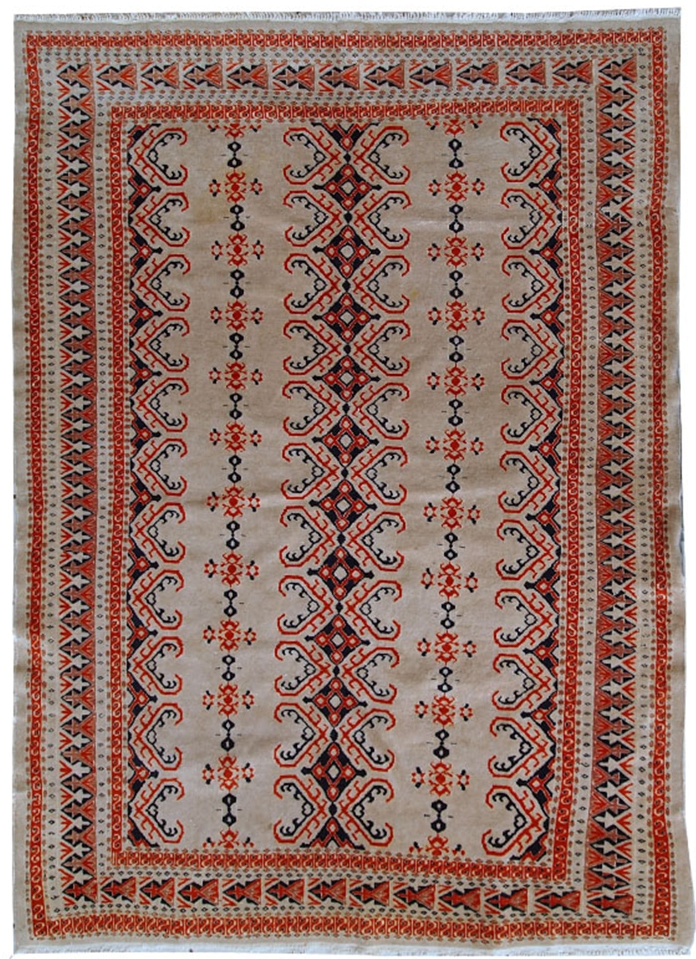 Handmade vintage Uzbek Bukhara rug 4.1' x 5.6' (127cm x 173cm) 1960s (1 of 10)
