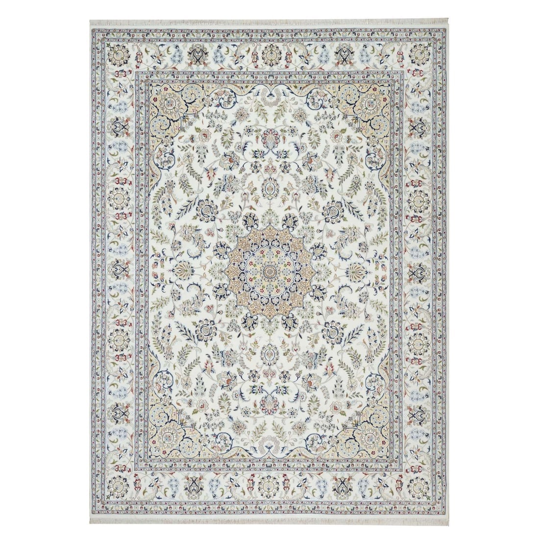 Spring White, Hand Knotted, 250 KPSI, Nain Design Wool and Silk Rug (1 of 11)