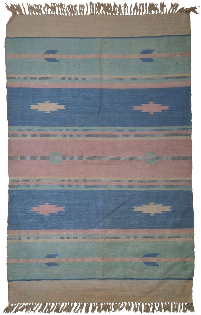 Handmade vintage Indian Dhurri kilim 4' x 6' ( 122cm x 183cm ) 1960 - 2