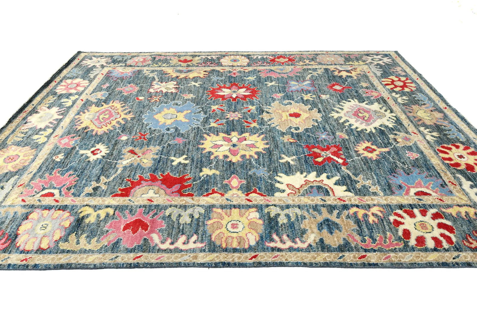 Muted Gray Floral 8X10 Oushak Oriental Rug - 4