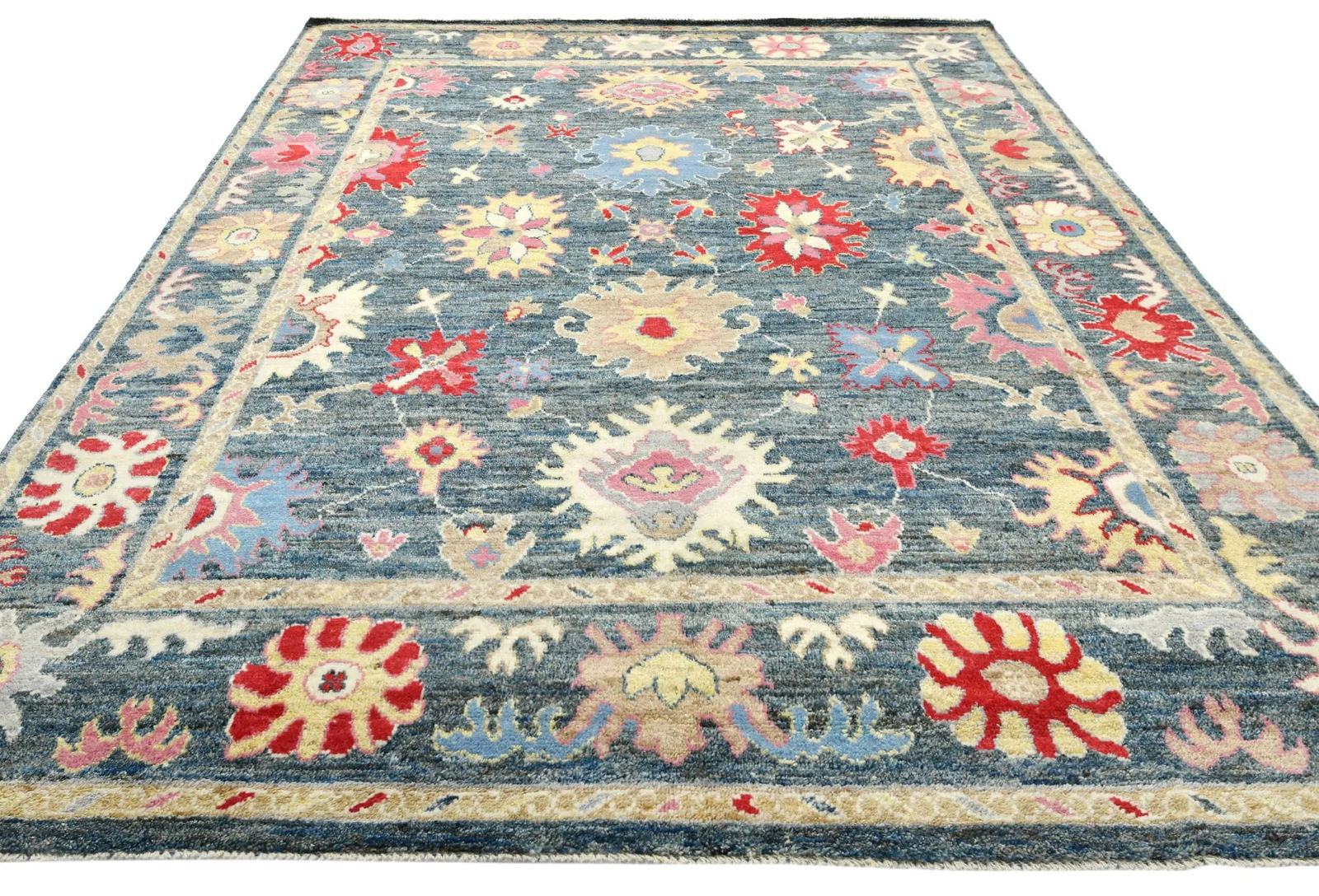 Muted Gray Floral 8X10 Oushak Oriental Rug - 9