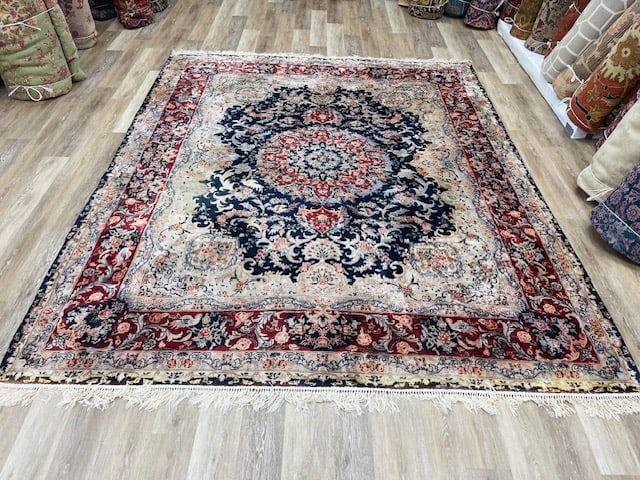 Sino persian Silk Tabriz Design Rug-5098: Title:Sino persian Silk Tabriz Design Rug-5098 Description:A Sinon Persian Silk Rug from China, size 8 ft. 2 inches by 9 ft. 10 inches, circa 1990, excellent condition with a good pile throuighout, co