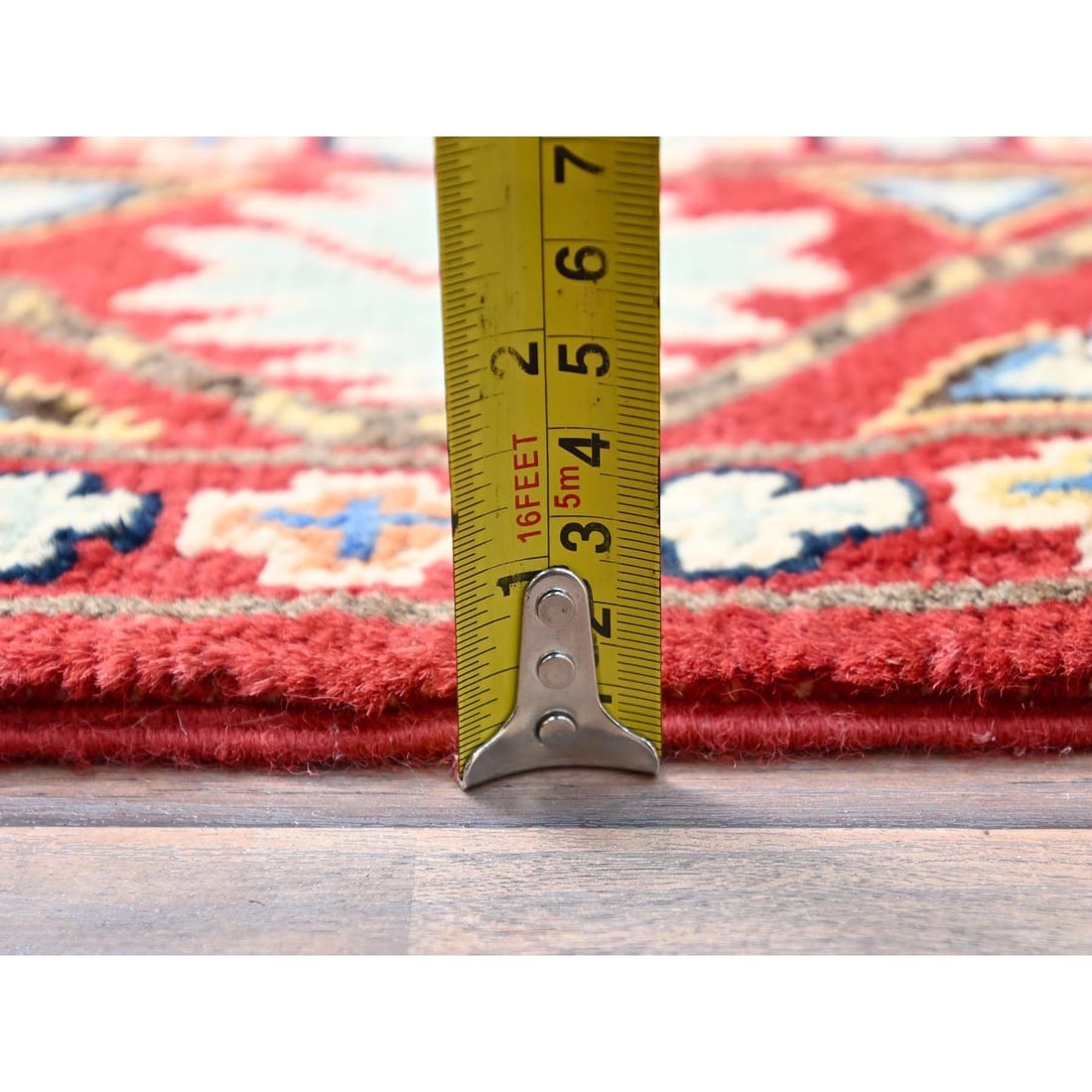 Red Hand Knotted Afghan Ersari Special Kazak Wool Wide Runner Rug - 6