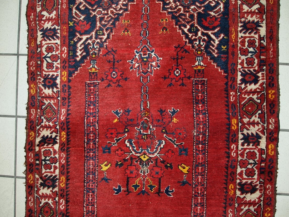 Handmade antique Turkish Anatolian prayer rug 2.6' x 3.7' (79cm x 112cm) 1940s - 5
