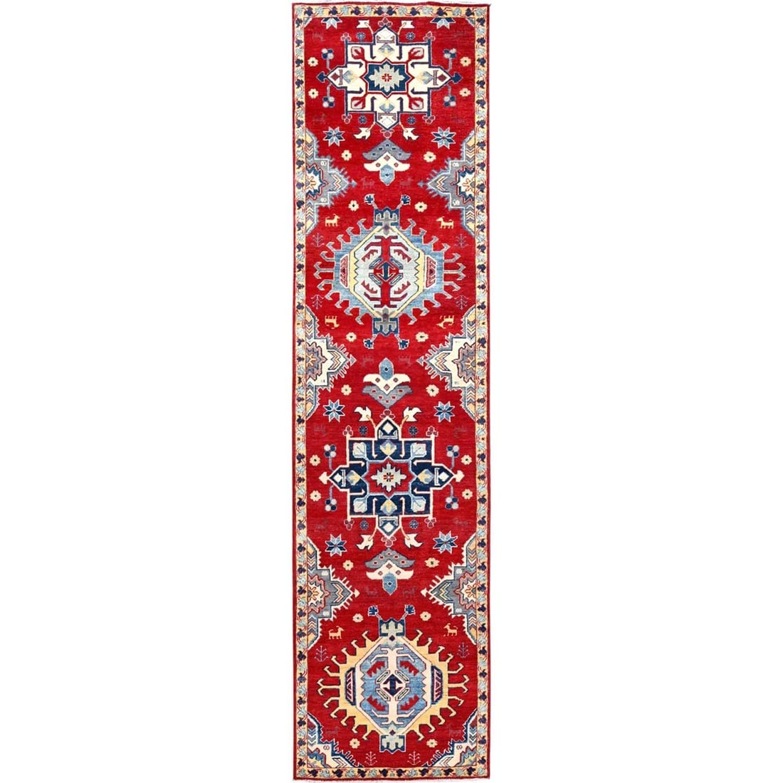 Toreador Red, Kazak With Large Geometric Medallions, 100% Wool (1 of 7)