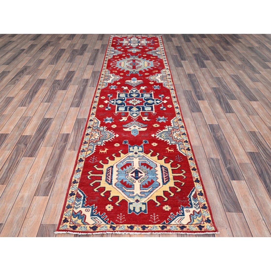 Toreador Red, Kazak With Large Geometric Medallions, 100% Wool - 2