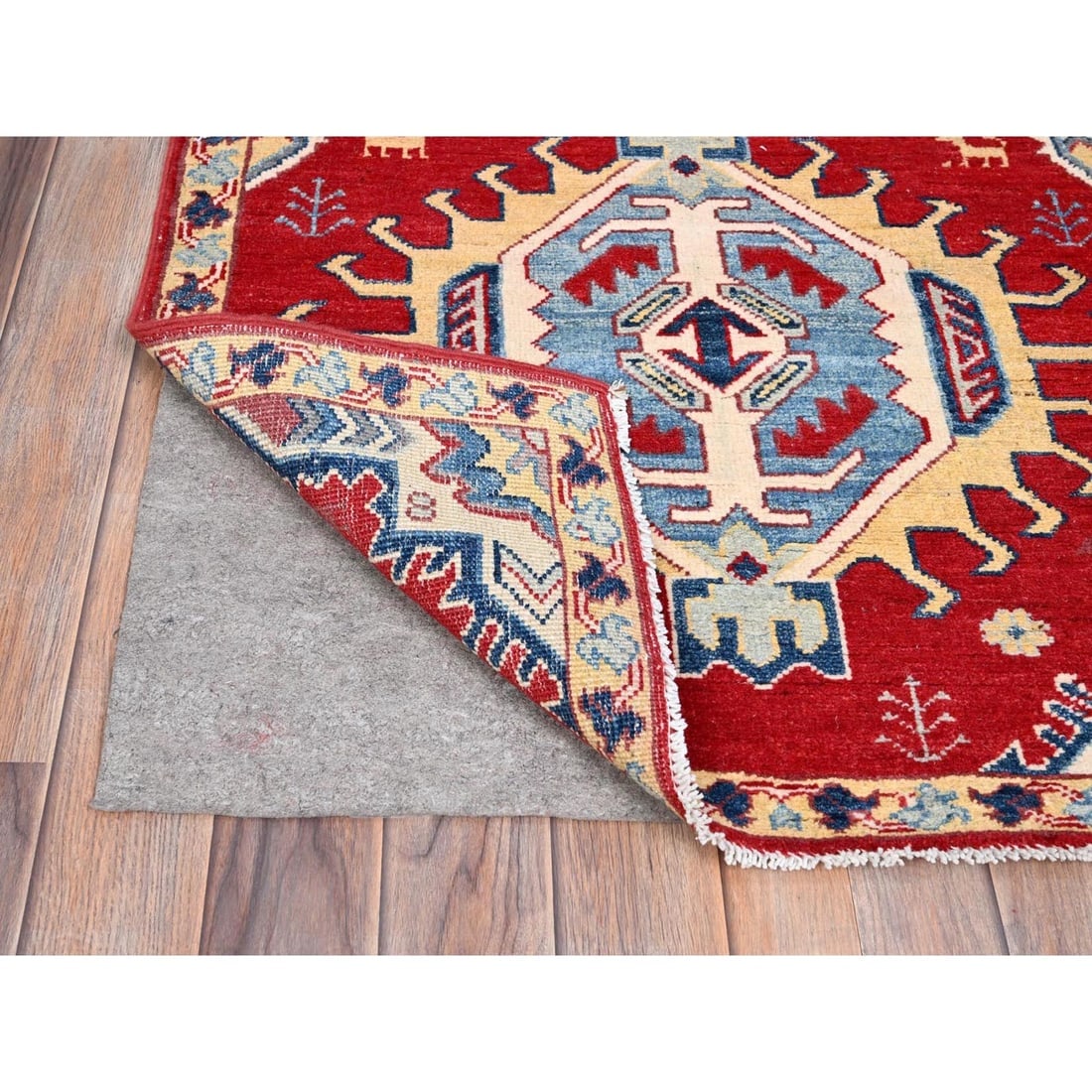 Toreador Red, Kazak With Large Geometric Medallions, 100% Wool - 3