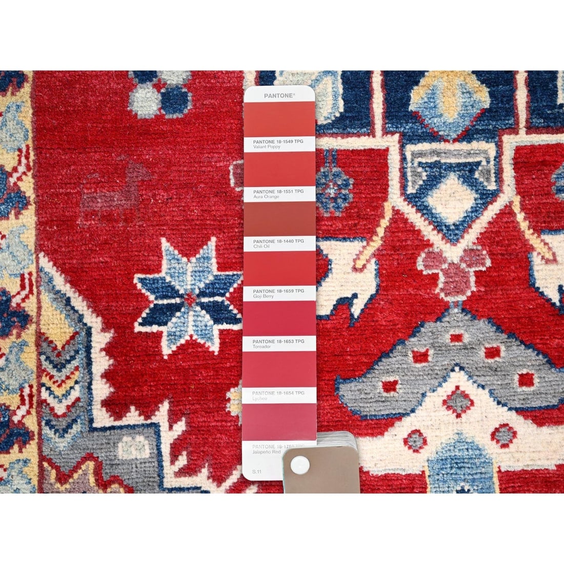 Toreador Red, Kazak With Large Geometric Medallions, 100% Wool - 4