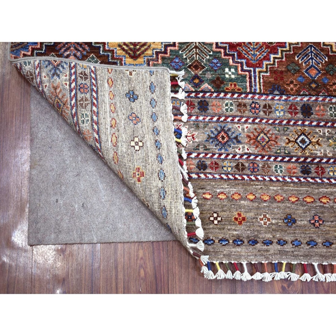 Taupe Gray Soft Wool, Hand Knotted Afghan Super Kazak, Runner Rug - 2