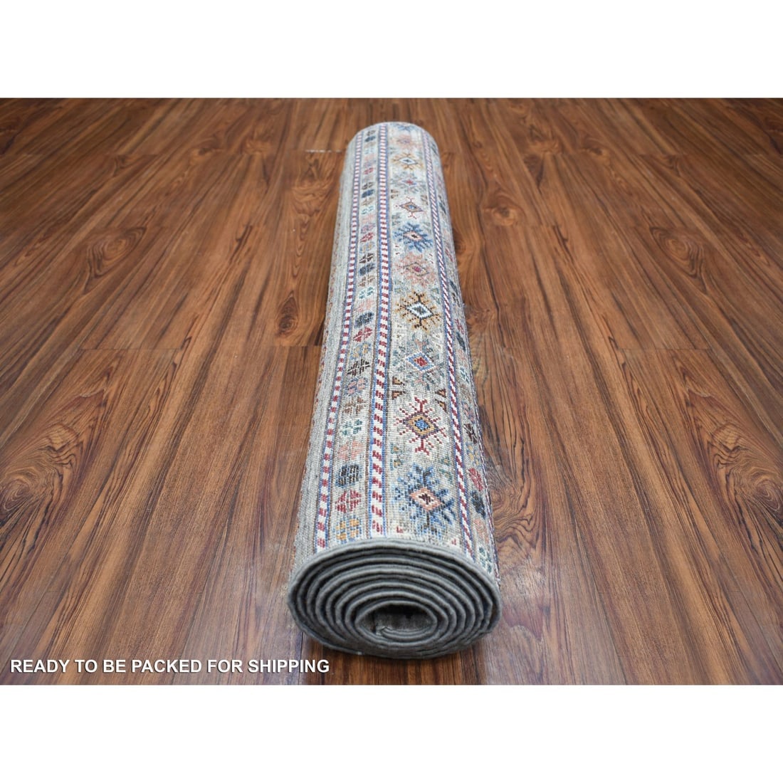 Taupe Gray Soft Wool, Hand Knotted Afghan Super Kazak, Runner Rug - 4