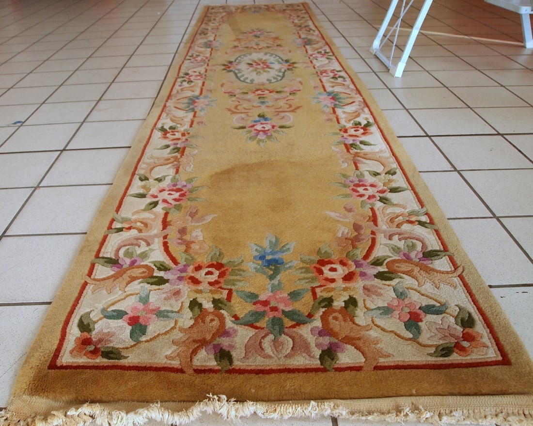 Handmade vintage Art Deco Chinese runner 2.3' x 9.9' (70cm x 303cm) 1970s - 11