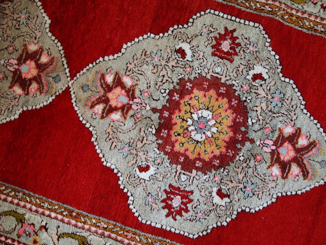 Handmade vintage Turkish Oushak runner 3.6' x 11.1' (110cm x 340cm) 1940s - 8