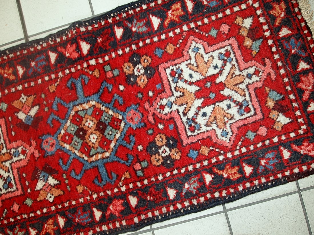 Handmade vintage Persian Karajeh runner 1.9' x 10.2' (57cm x 313cm) 1960s - 3