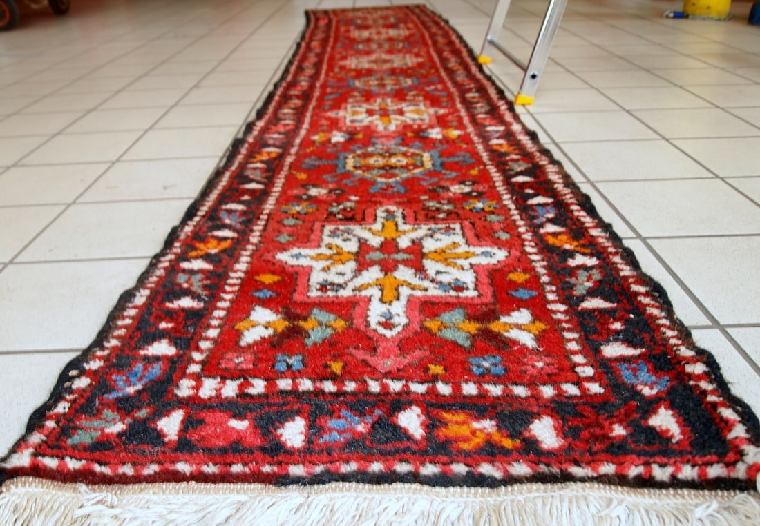 Handmade vintage Persian Karajeh runner 1.9' x 10.2' (57cm x 313cm) 1960s - 8