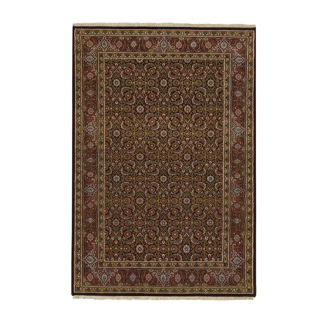 Jade Black Herati Design Wool/Silk Hand Knotted 250 KPSI Oriental Rug: Title: Jade Black Herati Design Wool/Silk Hand Knotted 250 KPSI Oriental Rug Description: This is a truly genuine one-of-a-kind. It has been Knotted for months and months in the centuries-old weaving