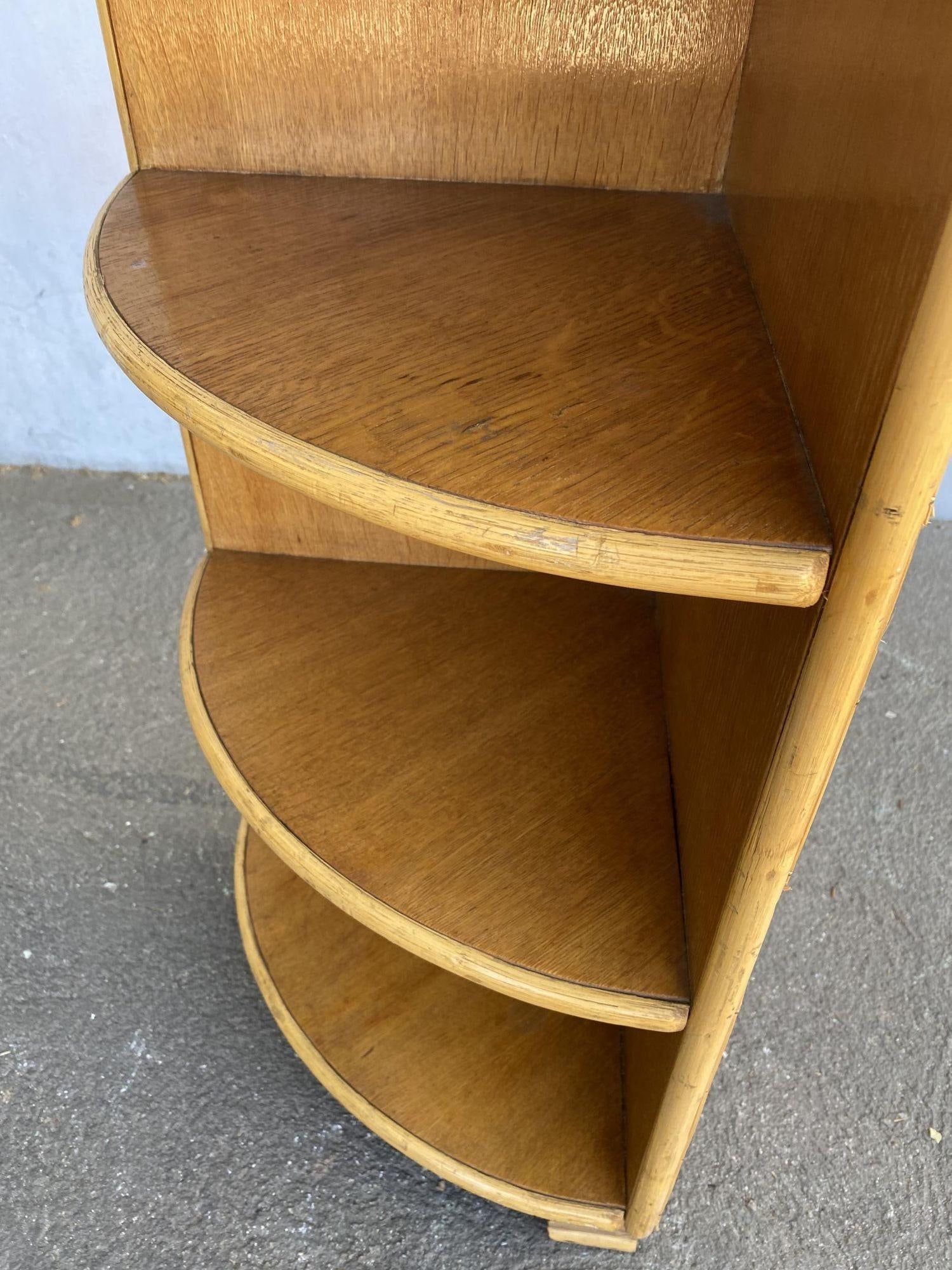 Restored Tropical Koa Wood Corner Shelf W/ Rattan Boarder - 15