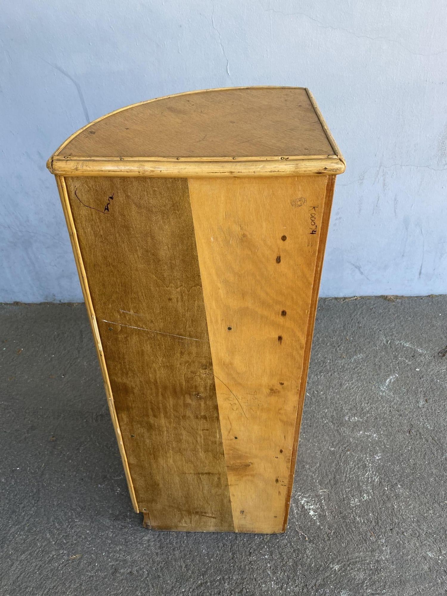 Restored Tropical Koa Wood Corner Shelf W/ Rattan Boarder - 3