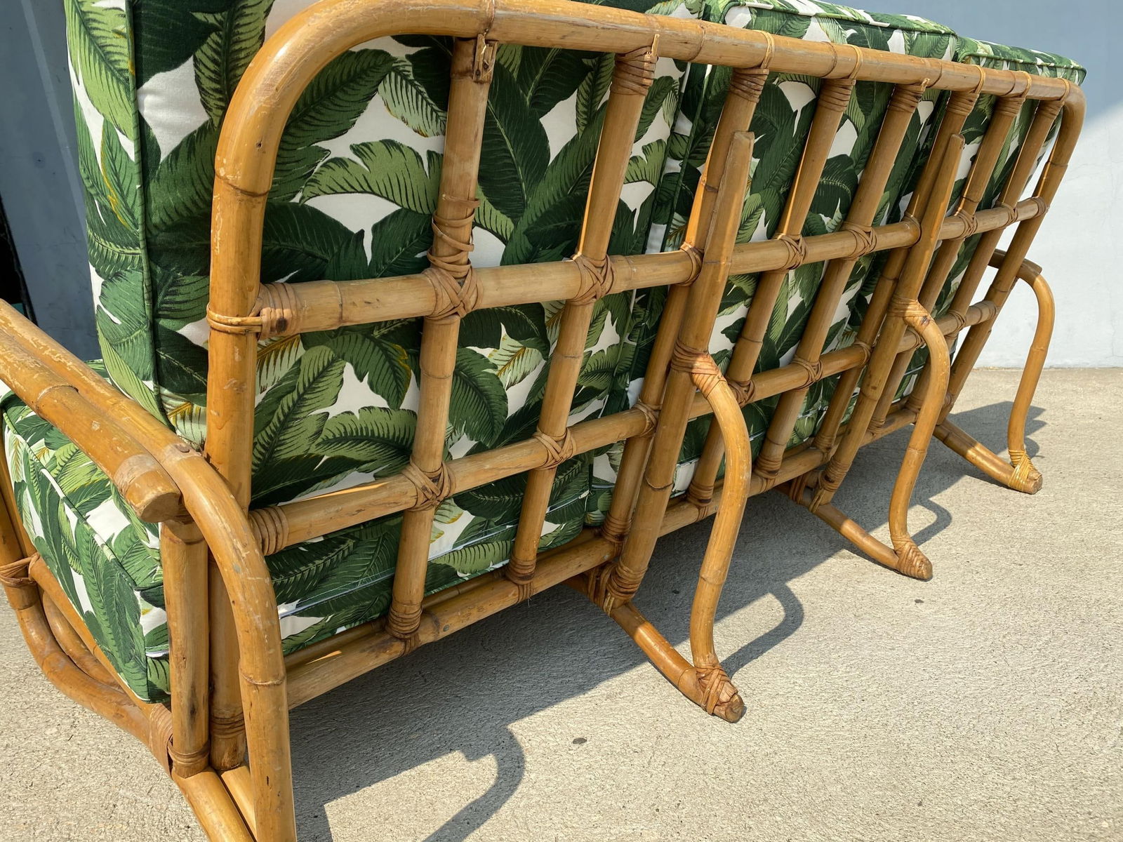 Restored "Hairpin" Leg Rattan 2-Strand 3-Seat Sofa with Bent Pole Arms - 6