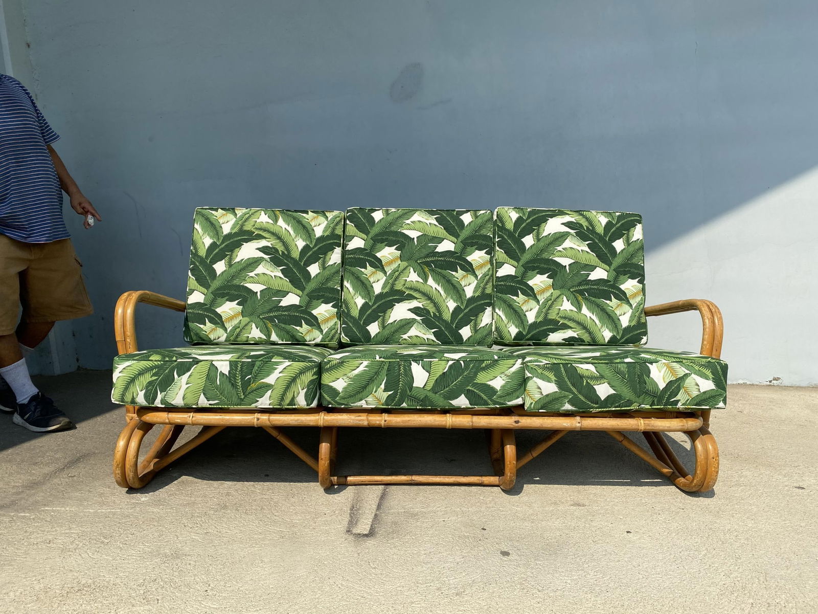 Restored "Hairpin" Leg Rattan 2-Strand 3-Seat Sofa with Bent Pole Arms - 9