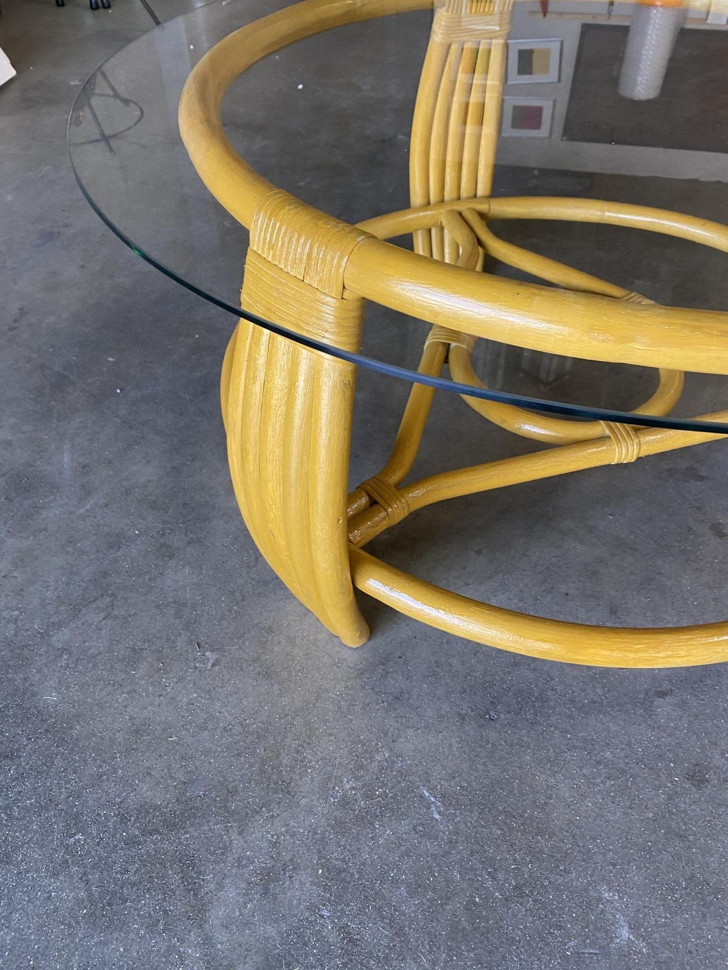 Restored Vintage Five Strand Rattan Coffee Table with Glass Top - 13