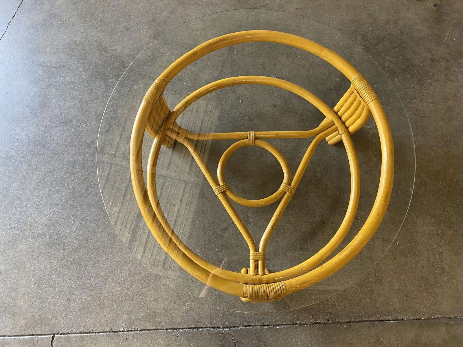 Restored Vintage Five Strand Rattan Coffee Table with Glass Top - 4