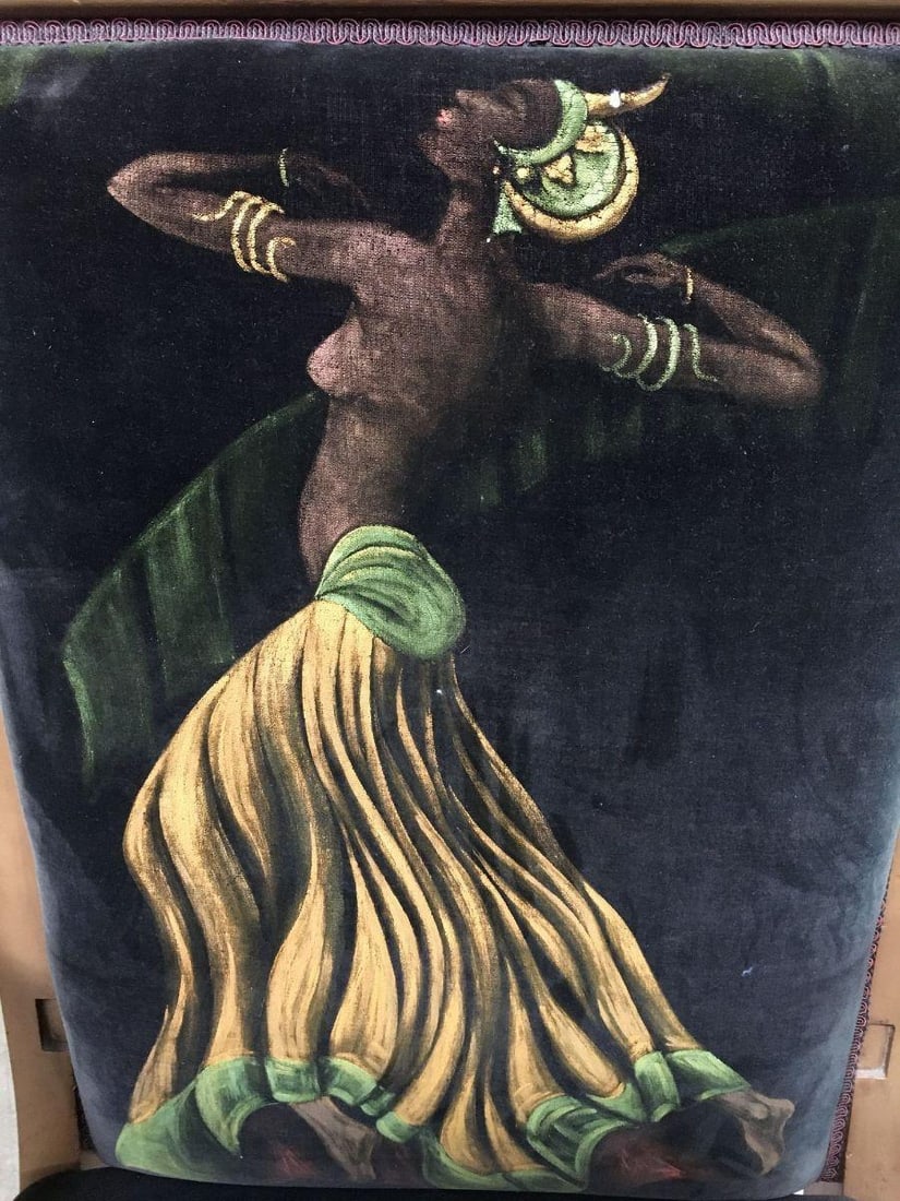 Vintage Velvet Upholstered Gorgeous Armchair with a Painted Dancer on the Back - 12