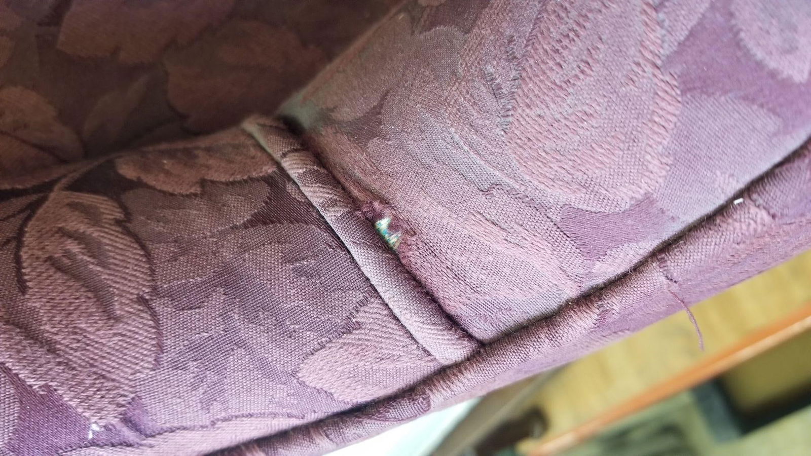 Mid Century Modern Wingback Lounge Chair Burgundy Leaf Print Pair - 13