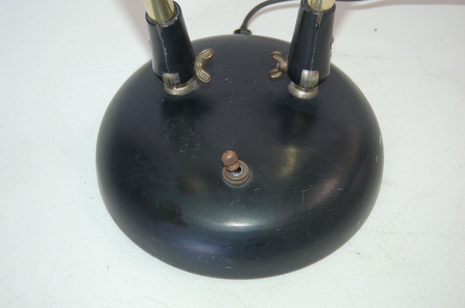 Double Gooseneck Brass Desk Table Lamp with Pressed Floral Fiberglass - 11